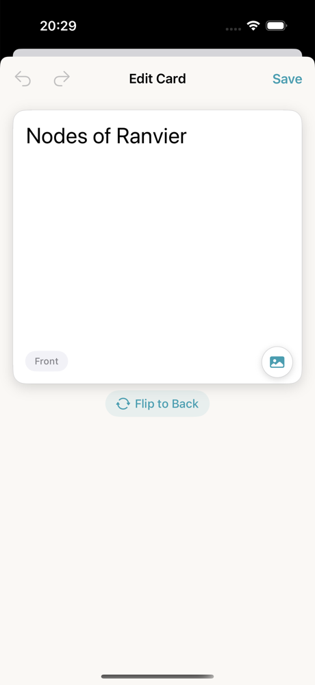 The Edit Card screen in Memor More with the front of a generated card open for rewriting